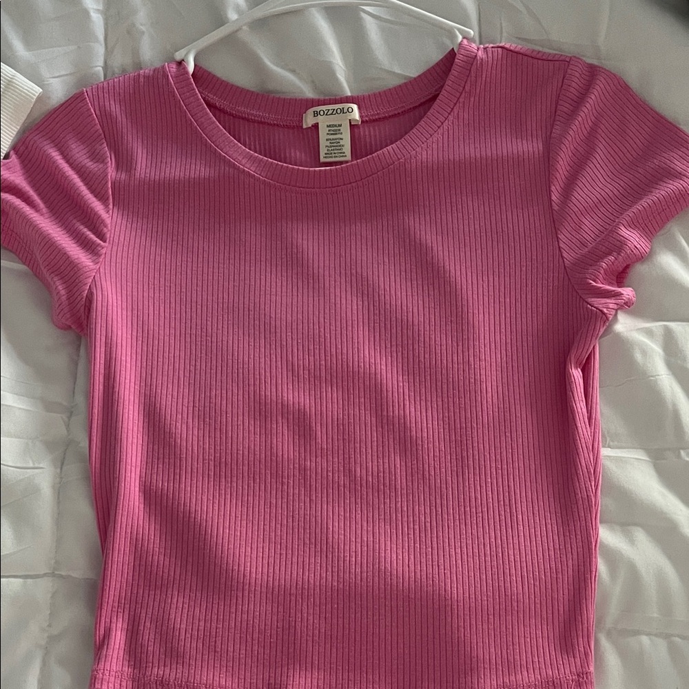 Bozzolo Fuchsia Ribbed Short Sleeve Tee